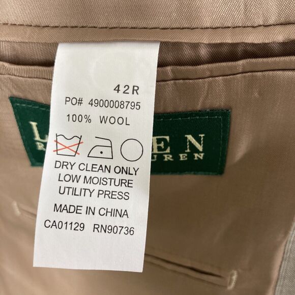 Lauren Ralph Lauren Mens 2 Button Blazer Sport Coat Jacket Beige Plaid 42R - Picture 9 of 13